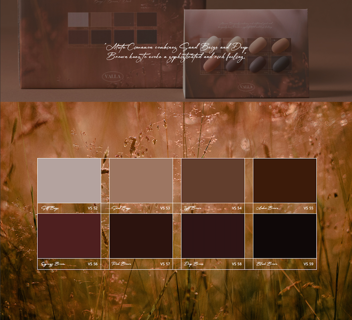 Full Moodboard setup of Muted Cinnamon with bottle layout and swatch insert.