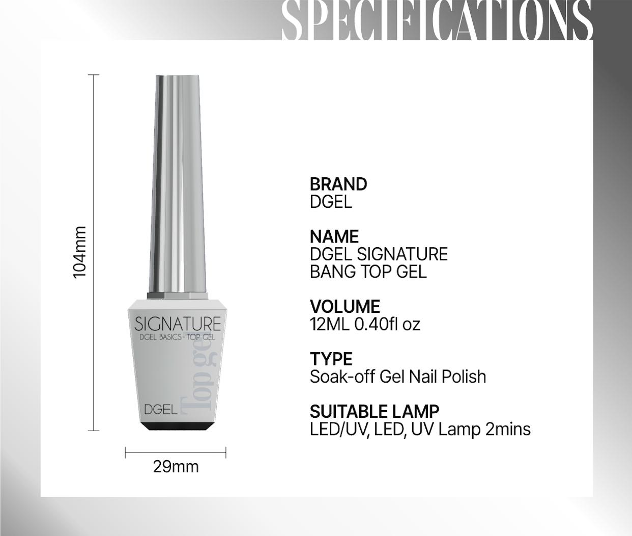 DGEL Bang Top Gel – ultra-glossy finish top coat with durable shine and protection