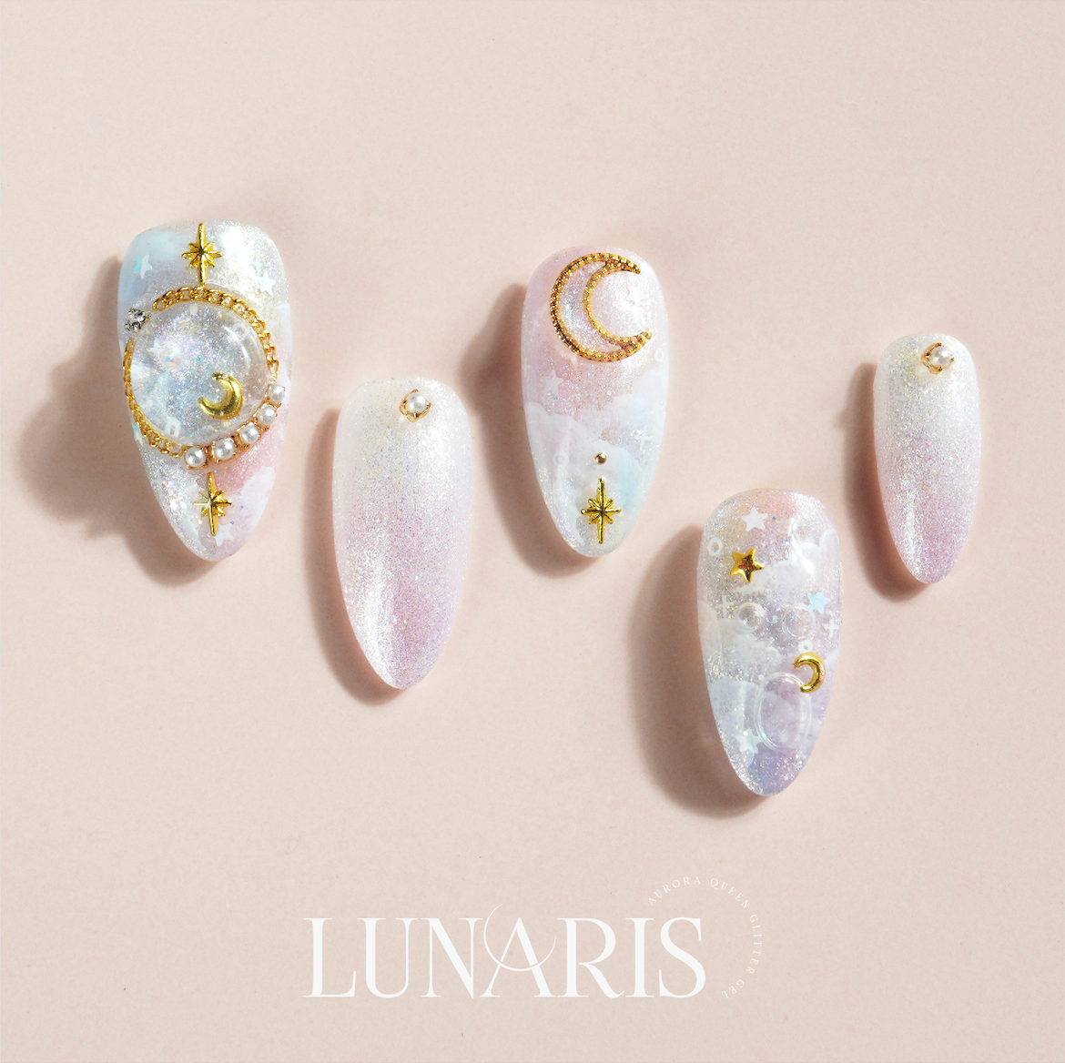 Lunaris celestial nail designs with gem detailing