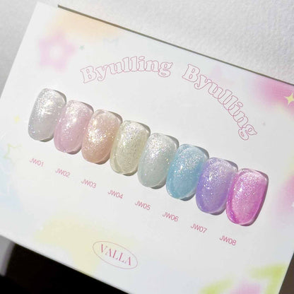 Full set of iridescent shimmer swatches with multi-dimensional finishes.