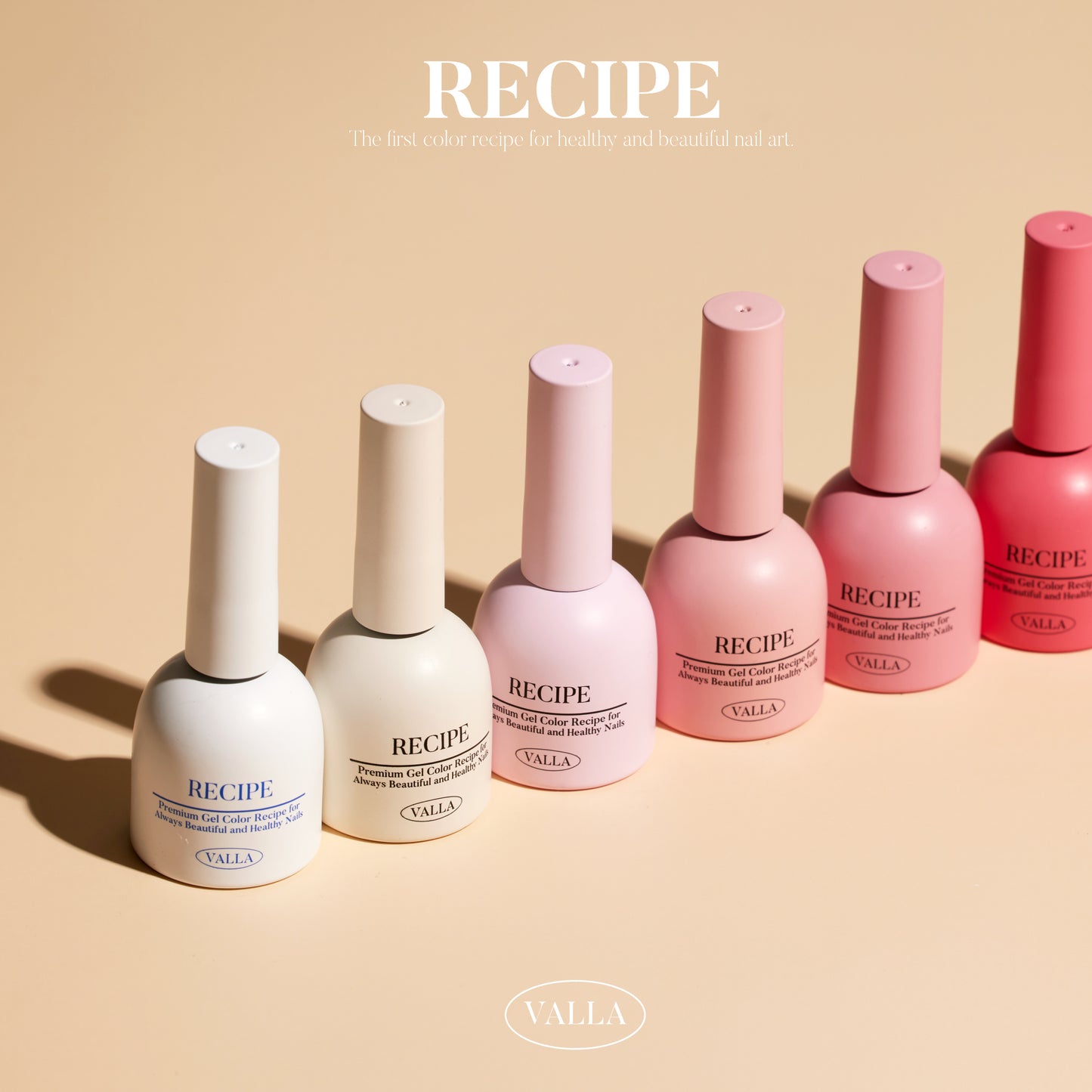 Gradient setup of pink-toned bottles for Pink Soup Collection by Valla.
