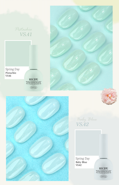 Display of mint and blue hues from Spring Day in a color-coded layout.