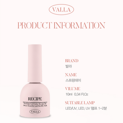 Technical details and compatibility for Valla’s Spring Day gel line.