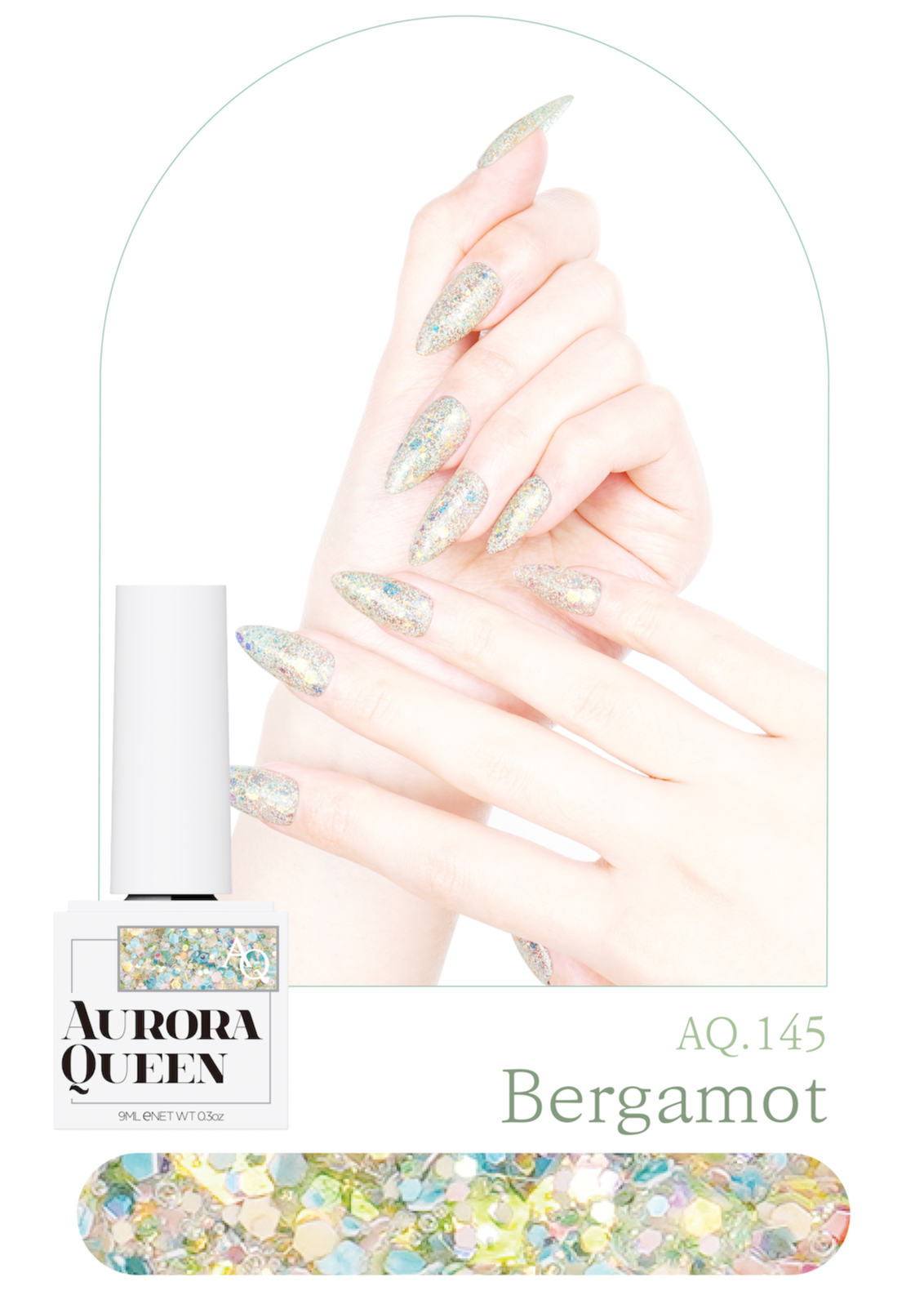 Aroma shade Bergamot – lemony green glitter gel polish