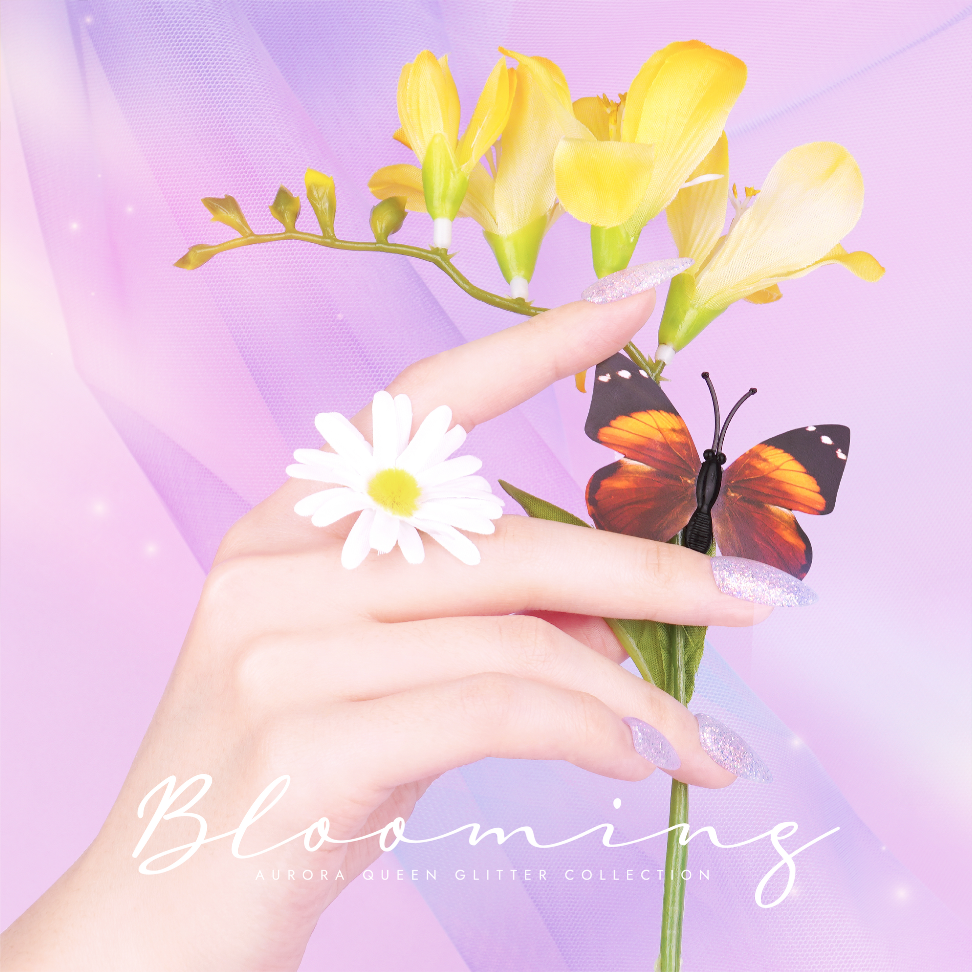 Bloomings Collection – pastel floral glitter gels with butterfly design