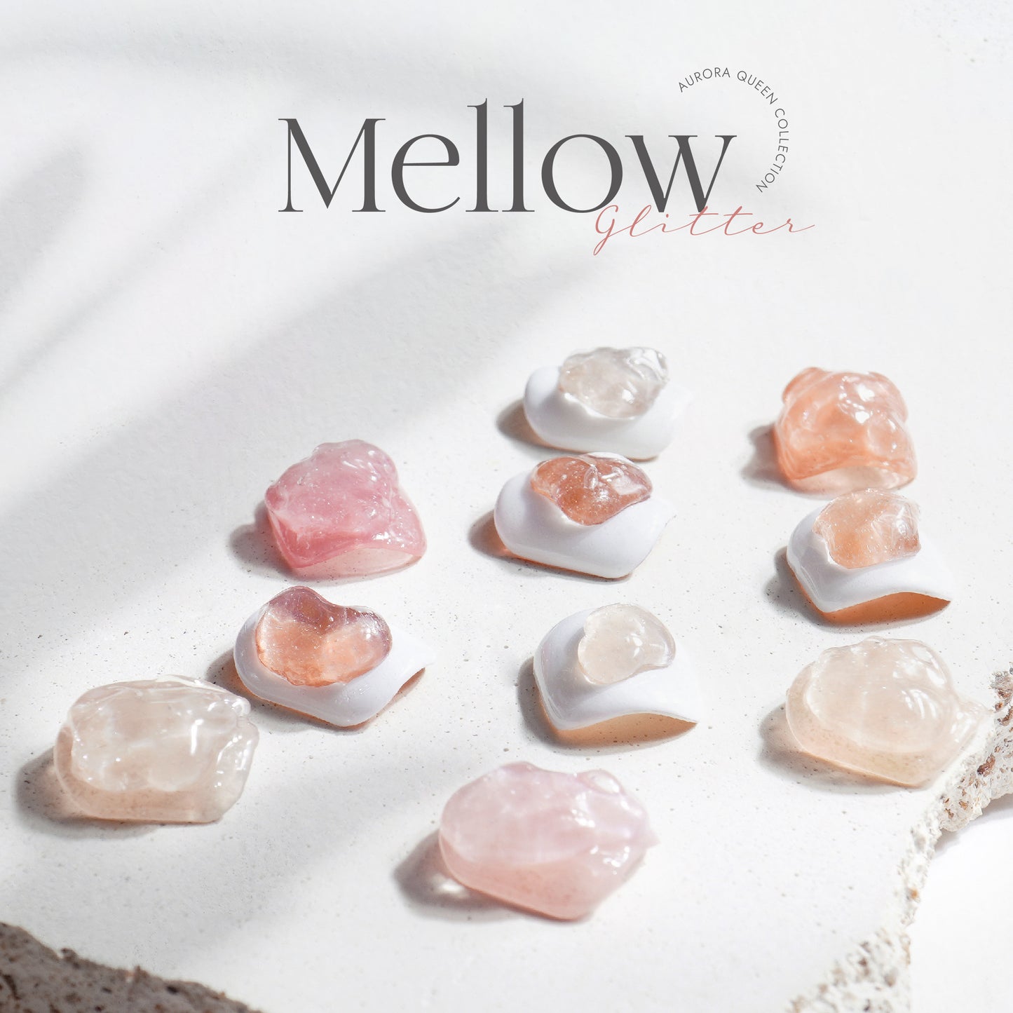 Mellow Glitter Collection – natural stone inspired gel palette
