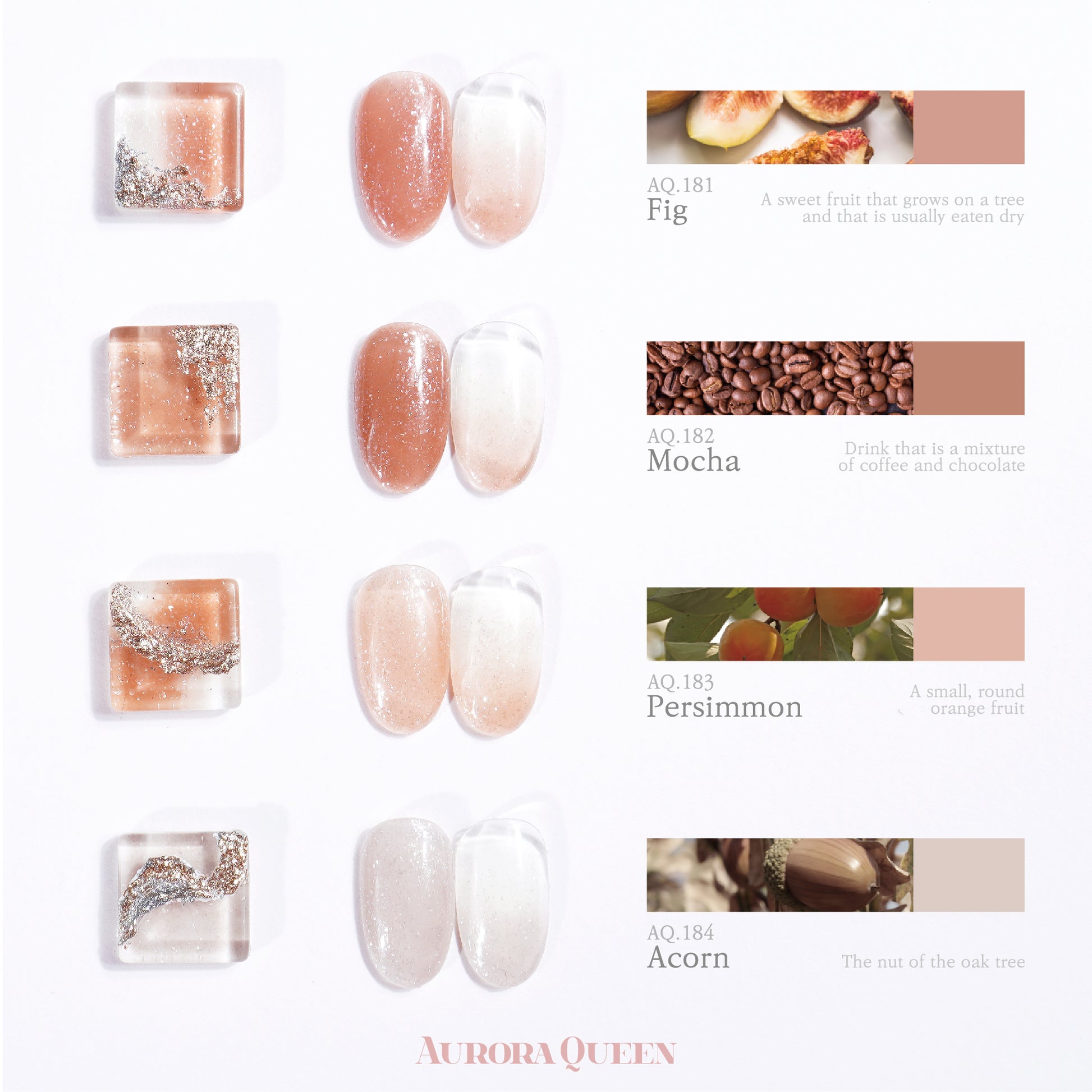 Mellow Collection full swatches – fig, mocha, persimmon, acorn tones