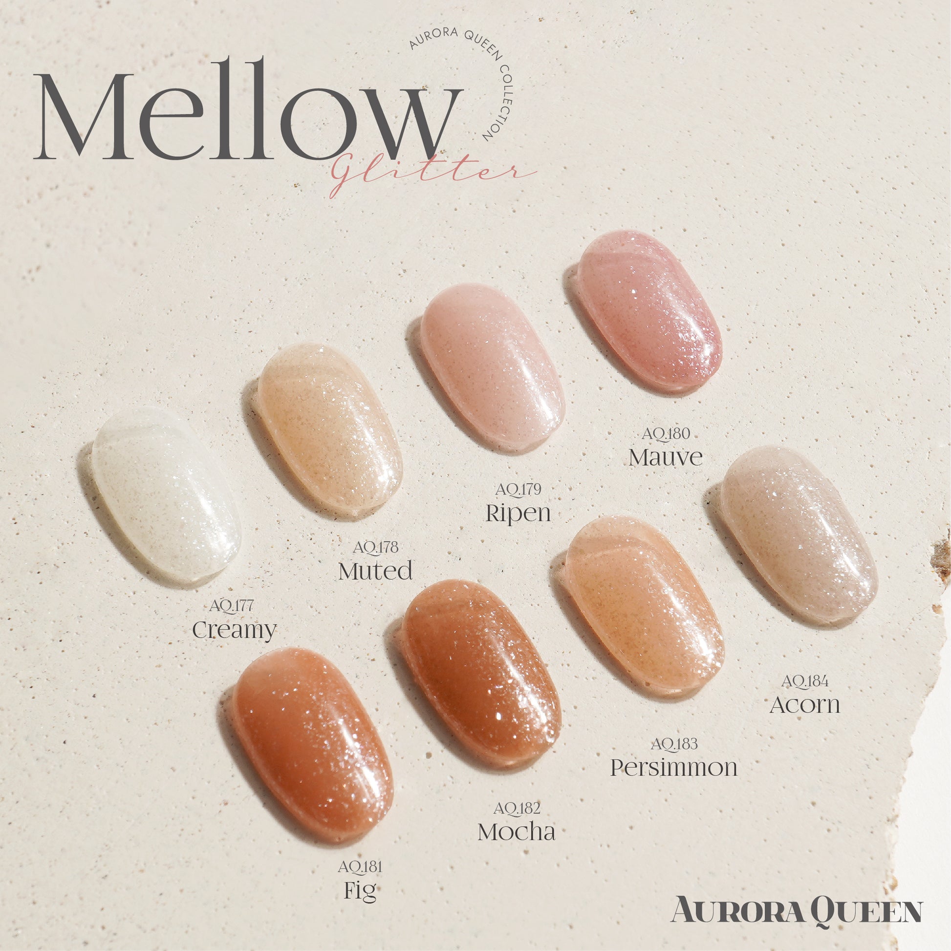 Mellow Glitter Collection – natural stone inspired gel palette
