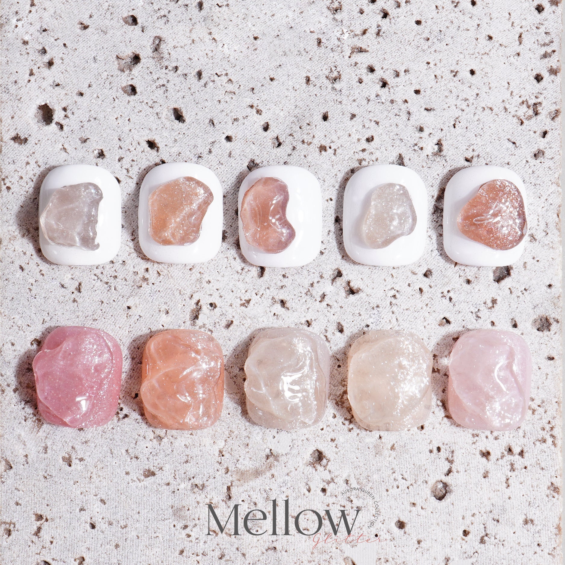 Mellow Glitter Collection – natural stone inspired gel palette
