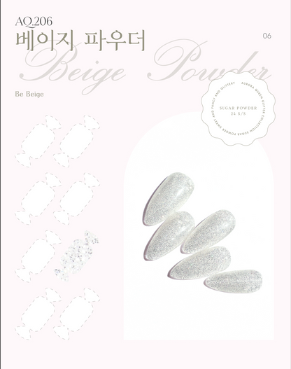 Sugar Powder Beige Powder – sparkly yet glossy pastel green gel polish
