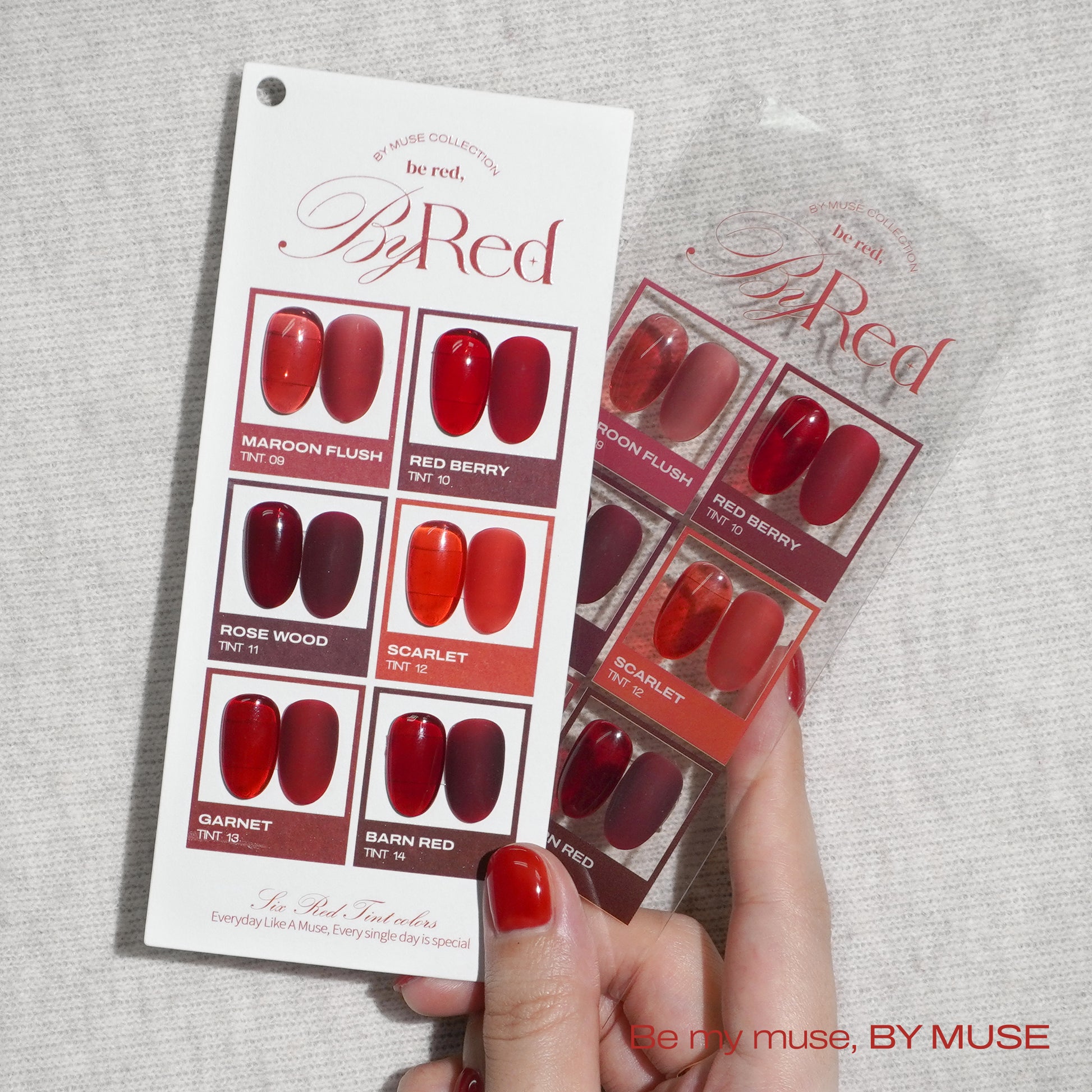 Product color chart for By Red red-toned polish line