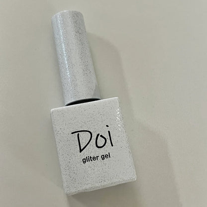 Doi White Silver Glitter Gel – frosty shimmer builder gel with silver flakes