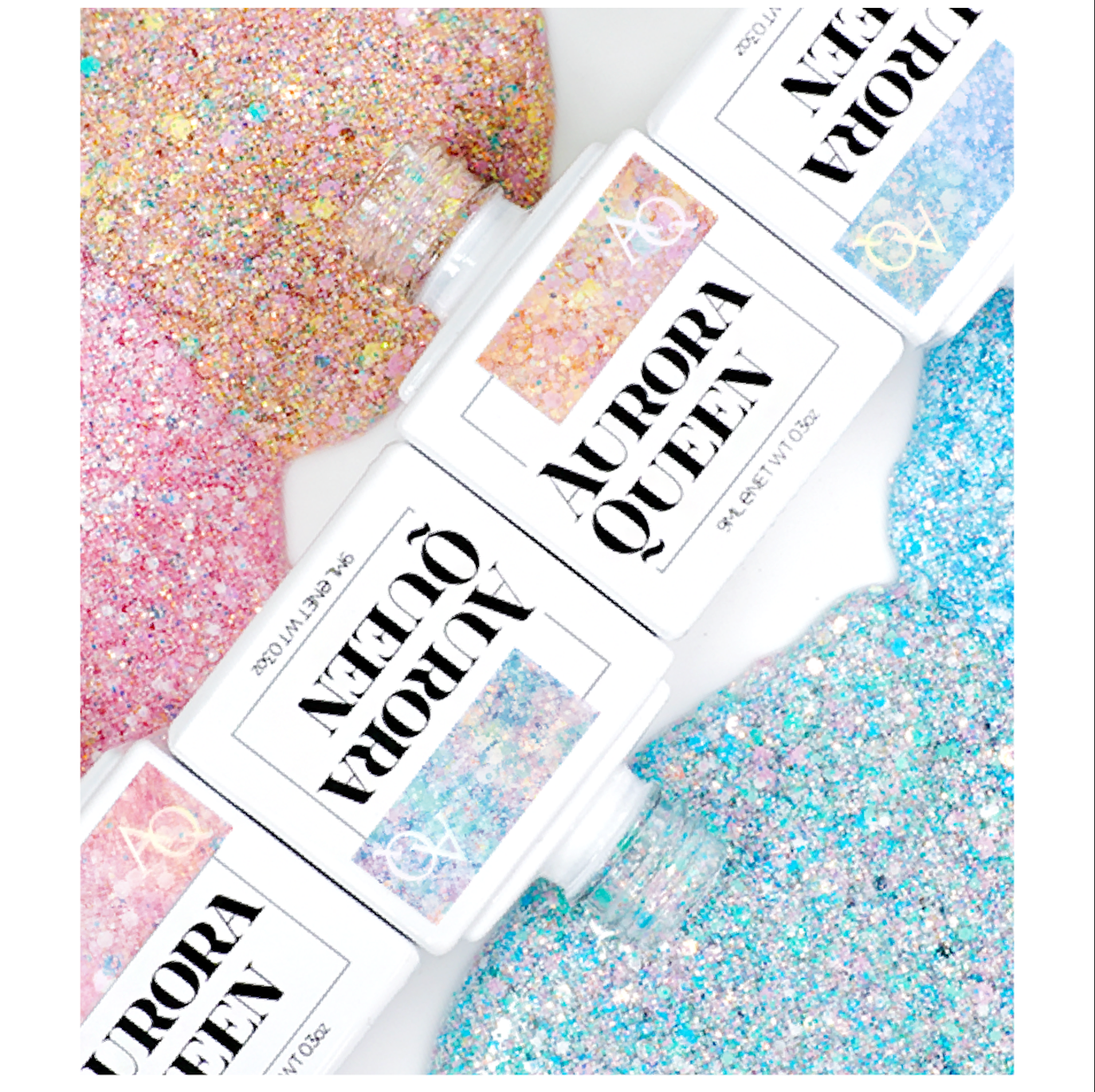 La Fleur polish flatlay with crushed gel flakes