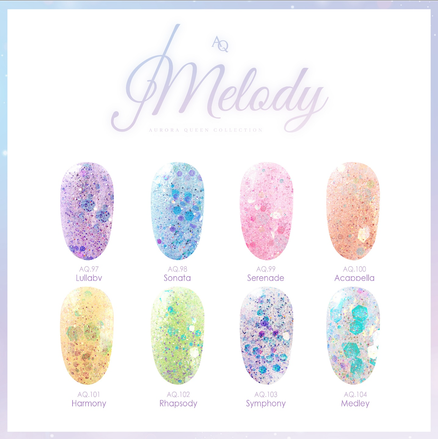 Melody glitter gel swatches – Sonata, Serenade, Harmony, and more