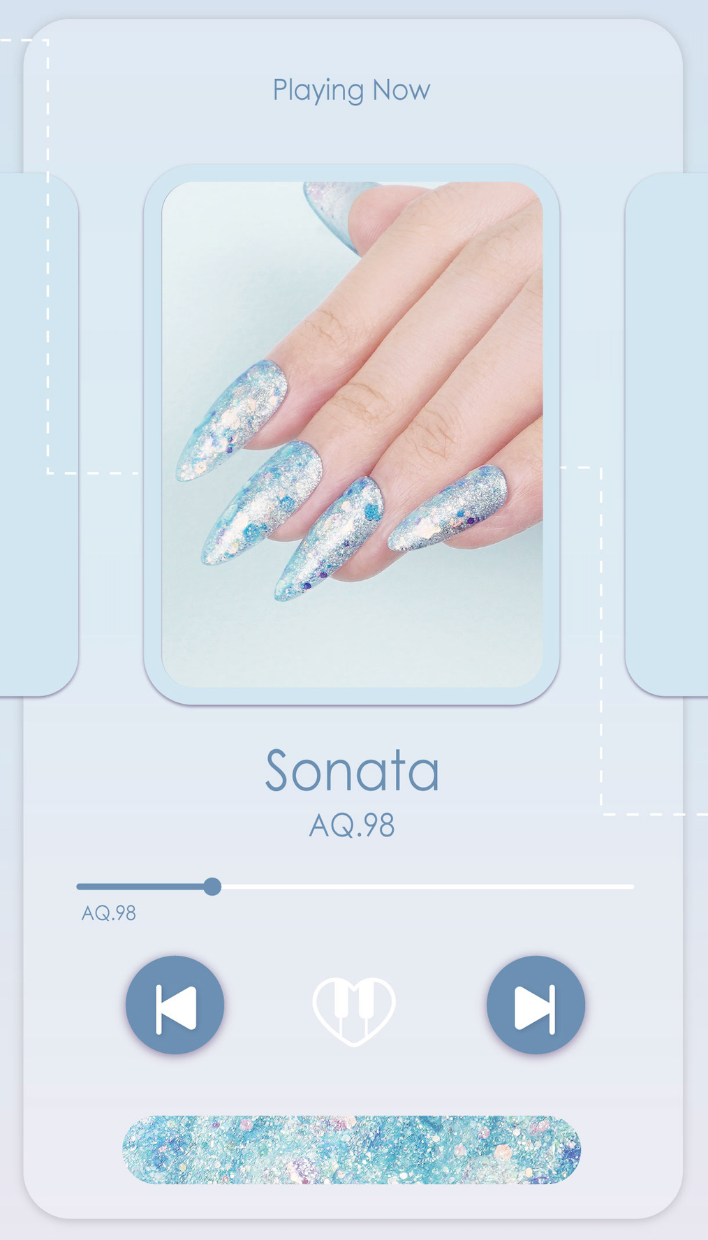 Sonata – pastel blue gel polish with shimmer glitter