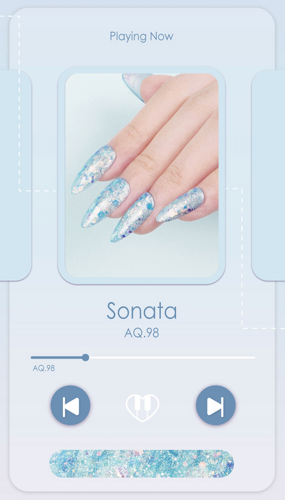 Sonata – pastel blue gel polish with shimmer glitter