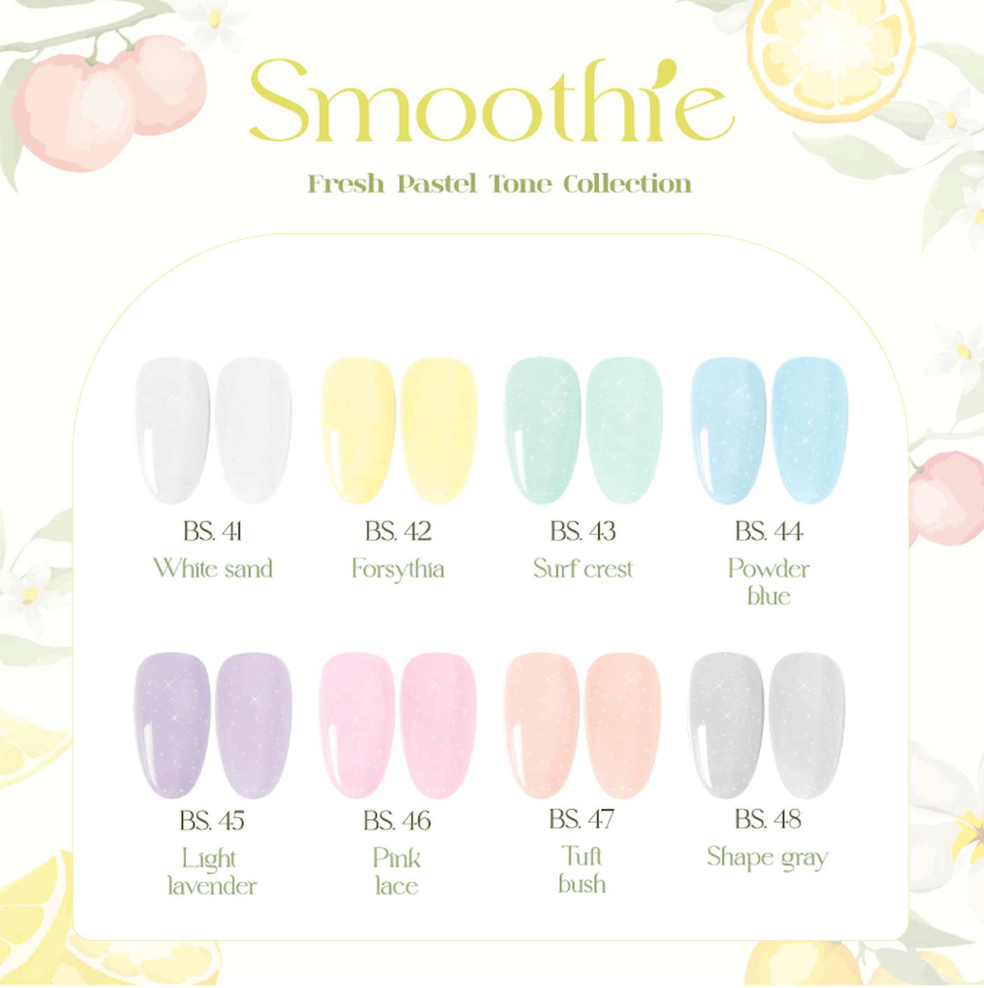 Full pastel shade names and codes for Smoothie gels
