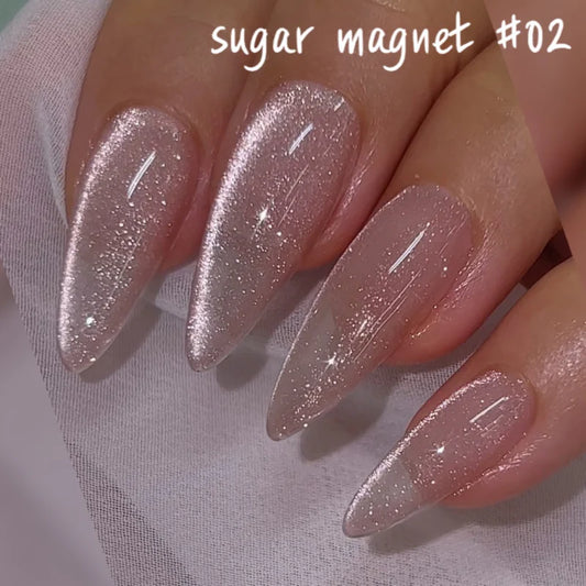 Sugar Magnet Shade 02 – Rosy nude magnetic gel polish with subtle sparkle and cat eye effect