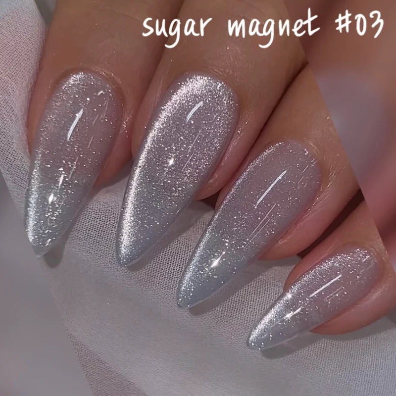 Sugar Magnet Shade 03 – Icy white magnetic shimmer gel polish with a holographic sugar finish