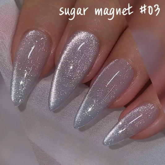 Sugar Magnet Shade 03 – Icy white magnetic shimmer gel polish with a holographic sugar finish