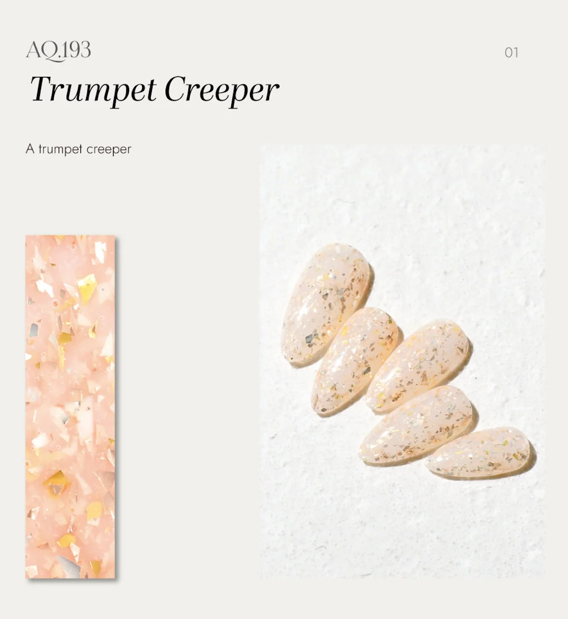 Trumpet Creeper – nude coral glitter floral polish
